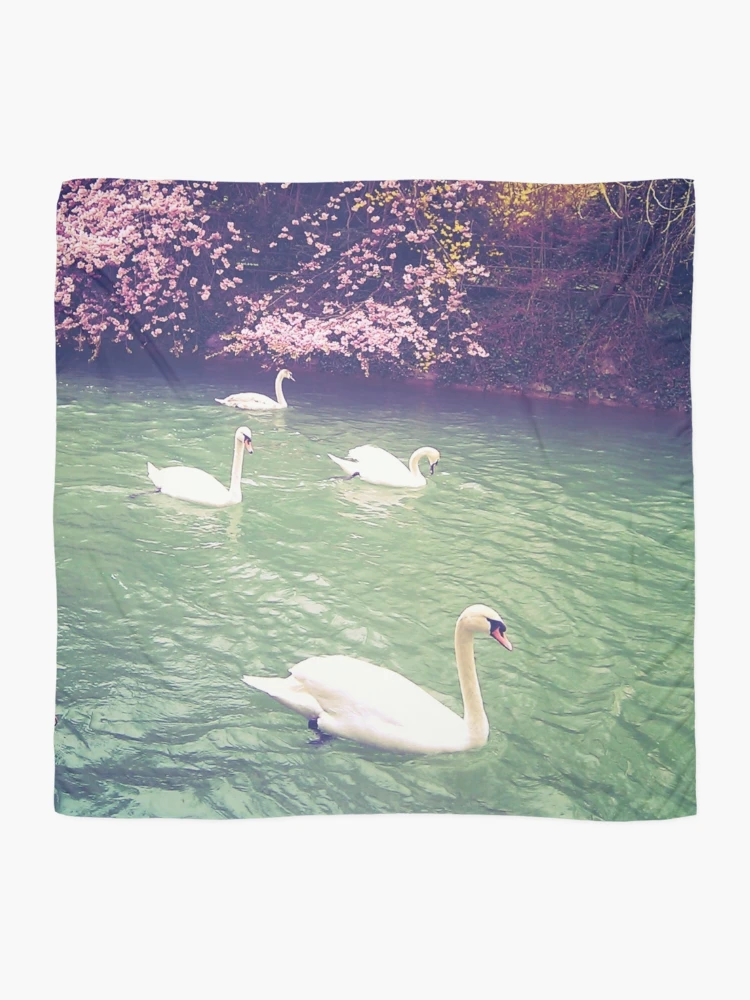 Thumbnail 2 of 3, Scarf, Swans With Spring Colours designed and sold by Colour Of Rice.