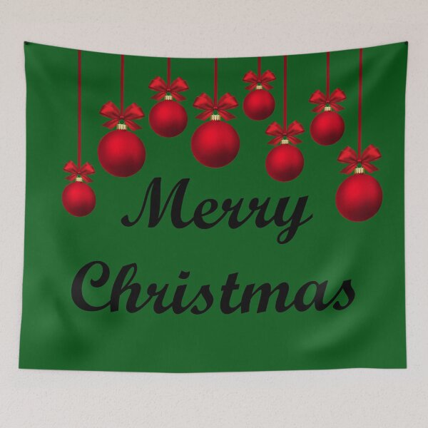 Item preview, Merry Christmas With Hanging Red Ornaments designed and sold by ThingsByJoy.