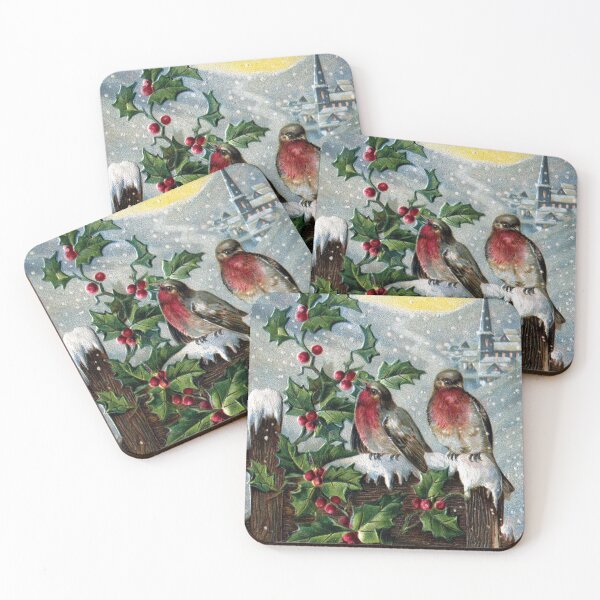 Item preview, Robins on Wooden Fence with Holly Vintage Christmas designed and sold by fenneltea.