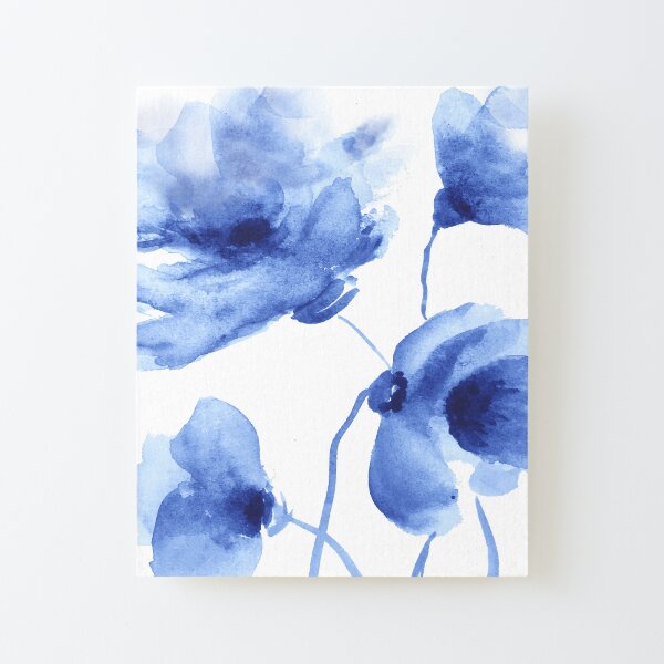 Blue Poppy Watercolor Canvas Mounted Print