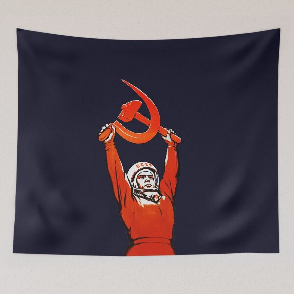 Item preview, Long Live The Soviet People - Space Soviet Style Poster with Yuri Gagarin, Hammer and Sickle. On transparent background designed and sold by ArtFay.