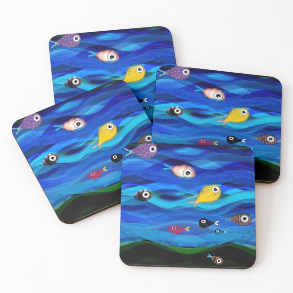 Item preview, Fishes wearable art ocean home decor blue deep blue waves designed and sold by rupydetequila.