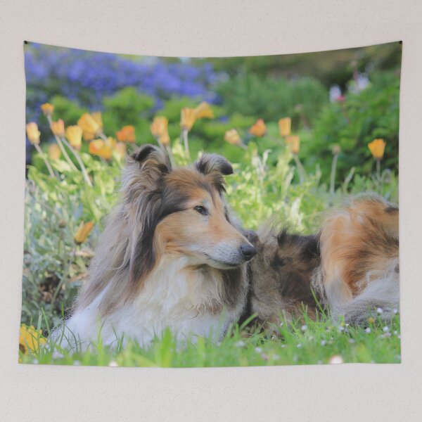 Item preview, Rough Collie With Yellow And Blue Flowers designed and sold by KarenWoodArt.