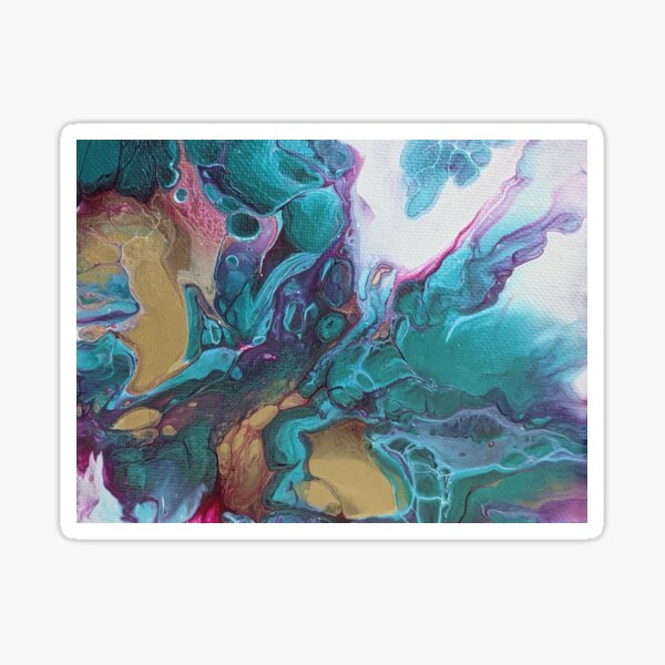 Metallic Turquoise, Magenta, Gold Abstract Acrylic Pour Art Sticker