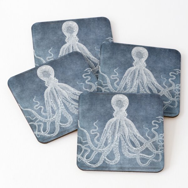 Artikelvorschau, Octopus Dreams II - Twilight Blue und Faded Denim Aquarell Collage entworfen und verkauft von SilverSpiral.