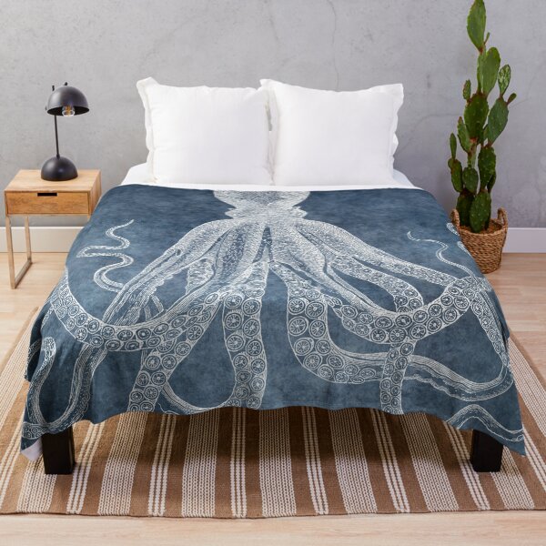 Artikelvorschau, Octopus Dreams II - Twilight Blue und Faded Denim Aquarell Collage entworfen und verkauft von SilverSpiral.