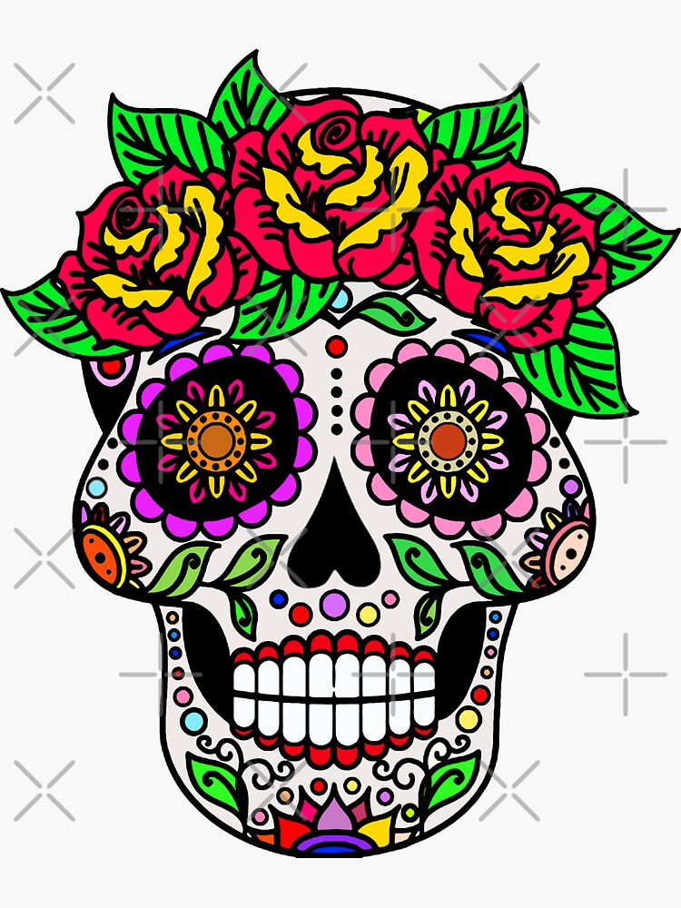 "Colorful skull - sugar skull colors" Sticker by claudiacfr | Redbubble