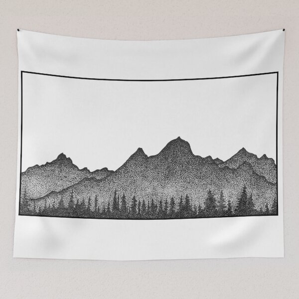 Item preview, Mountains & Trees Stippled Landscape designed and sold by AngusHillsArt.