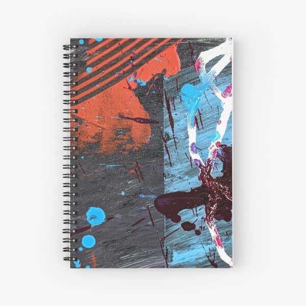Orange, Black, Blue, White Unique Abstract Acrylic Art Spiral Notebook