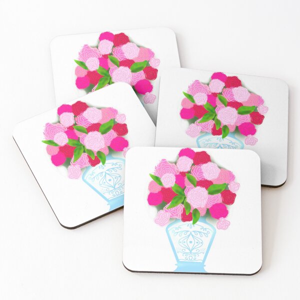 Item preview, Pink Peony in blue vase illustratoin designed and sold by EmiGdesigns.