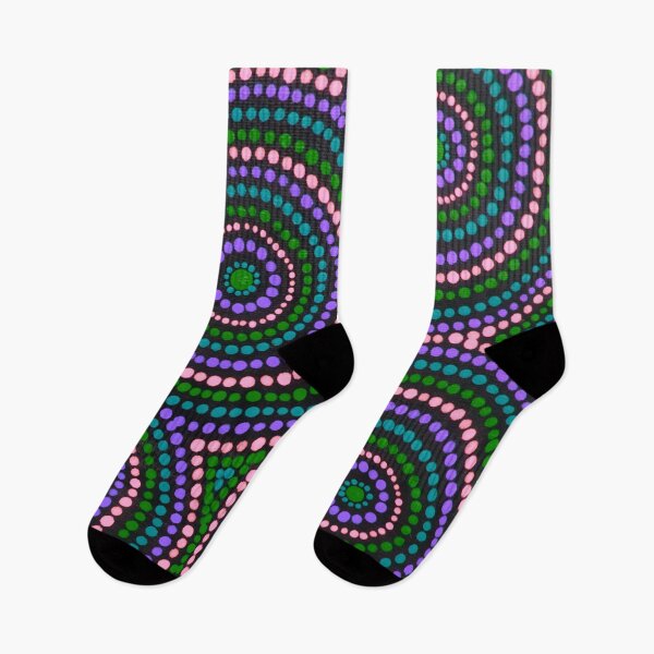 Item preview, Arte aborigen australiano Pozos de agua del desierto verde y morado designed and sold by GhostGumDesigns.