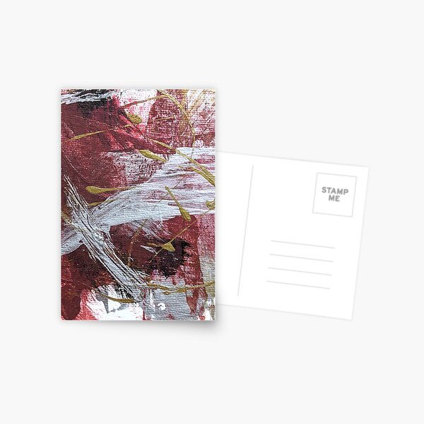 Brick Red, Gold, Silver and White Grunge Abstract Acrylic Art Postcard