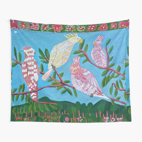 White Cockatoos Galahs Australian Bird Art Tapestry