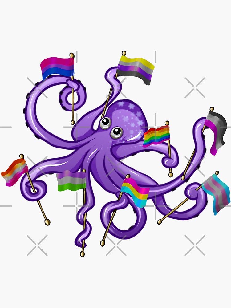 Octopus Holding Pride Flags | Sticker