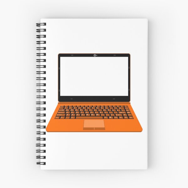 Item preview, realistic laptop vector illustration in black and orange color designed and sold by asep sarifudin.