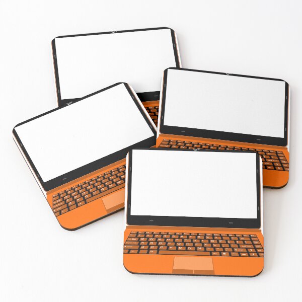 Item preview, realistic laptop vector illustration in black and orange color designed and sold by asep sarifudin.