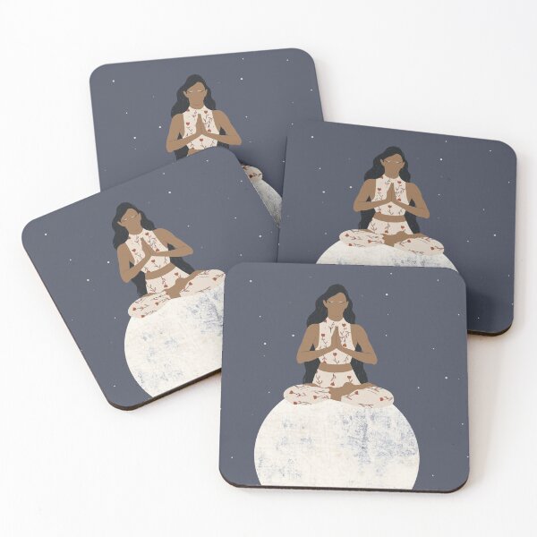 Item preview, Yoga on the Moon in a Starry Night Sky - Mountain View - Centering and Finding Yourself in Nature - Reconnecting Yourself - Art Illustration designed and sold by seaniekai.