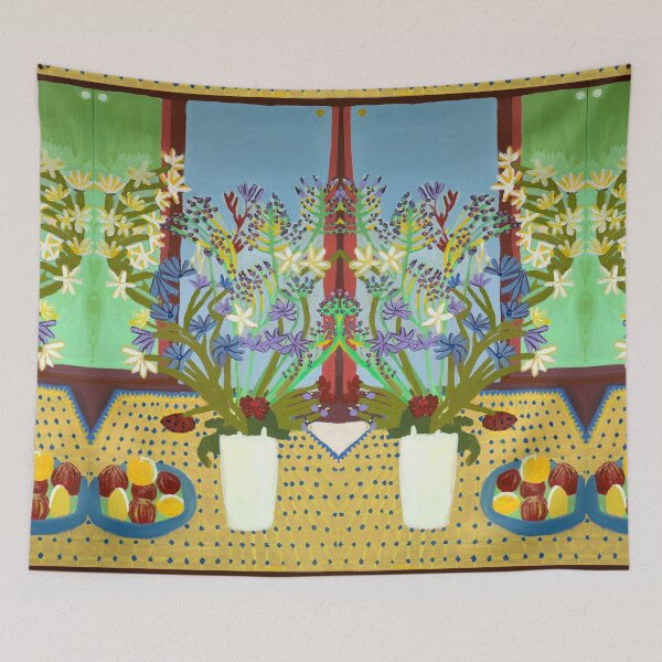 Item preview, Flowers and Fruit in Yellow and Blue designed and sold by Zion Levy Stewart.