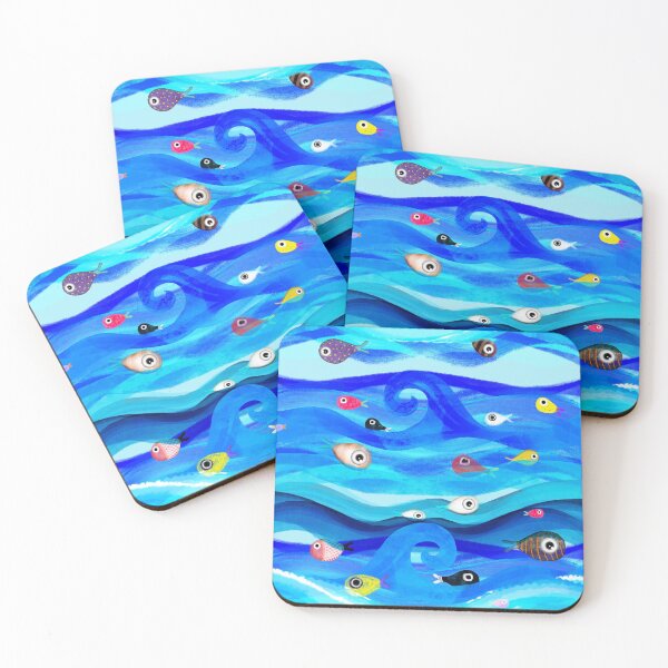 Item preview, Fishes waves blue swirl designed and sold by rupydetequila.