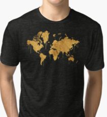 Gold World Map Tri-blend T-Shirt