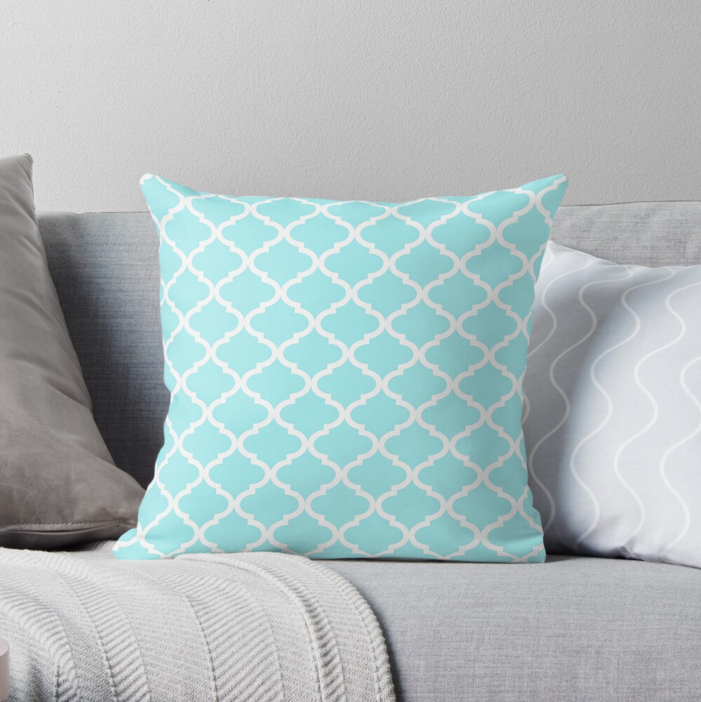 Aqua Light Blue White Quatrefoil Pattern Throw Pillow By Dreamingmind Redbubble