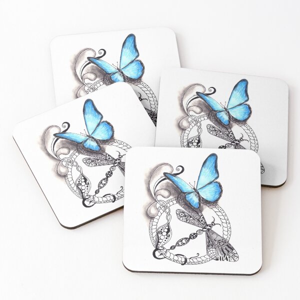 Item preview, Blue butterfly pattern on the mandala and dragonfly. designed and sold by AlenserArt.