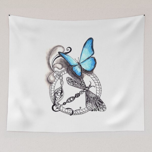 Item preview, Blue butterfly pattern on the mandala and dragonfly. designed and sold by AlenserArt.