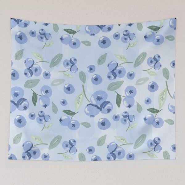 Item preview, Bluberries and Leaves on Baby Blue Background  designed and sold by allexieee.