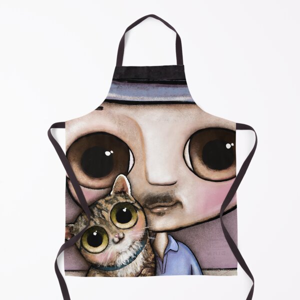 The man with big eyes and the brindle cat Apron