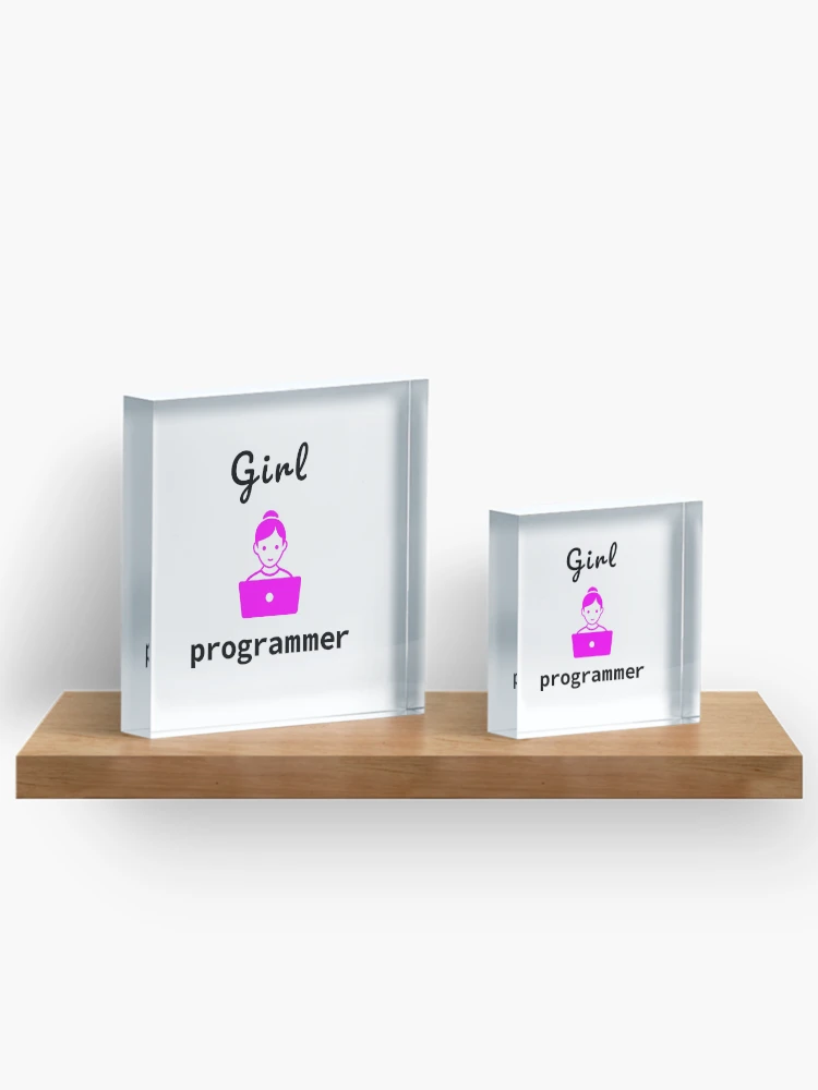 Thumbnail 3 of 5, Acrylic Block, Girl Programmer, Source Code, Software Engineer, Computer Science, Web, WWW, Programming Humor, HTML, Dark Text designed and sold by Max-Wear.