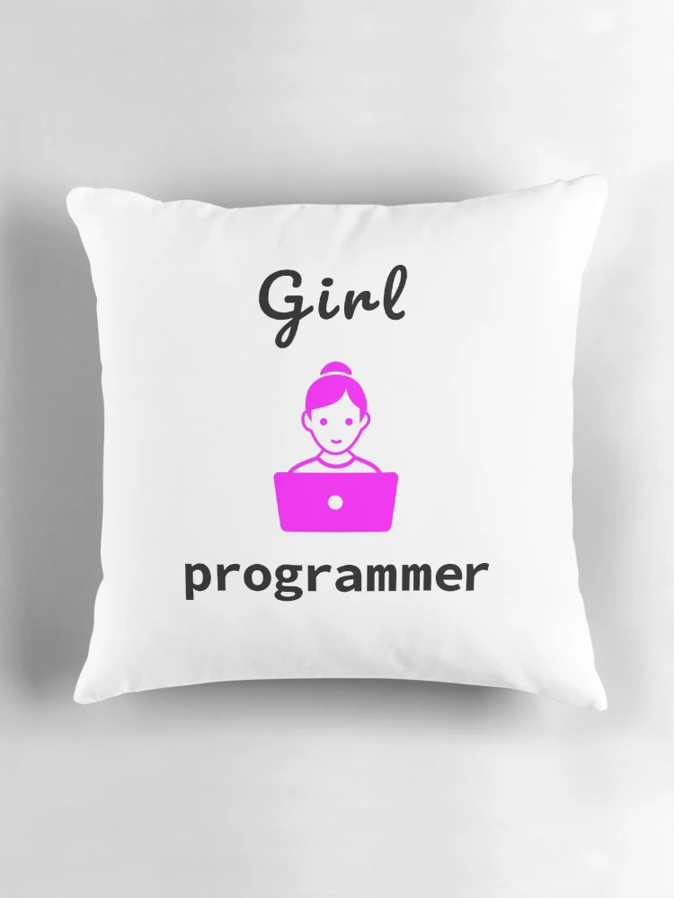 Thumbnail 3 of 4, Pillow, Girl Programmer, Source Code, Software Engineer, Computer Science, Web, WWW, Programming Humor, HTML, Dark Text designed and sold by Max-Wear.