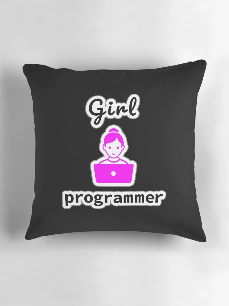 Thumbnail 3 of 4, Pillow, Girl Programmer, Source Code, Software Engineer, Computer Science, Web, WWW, Programming Humor, HTML designed and sold by Max-Wear.