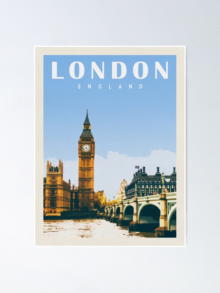 Alternate view of London England Print • London Skyline • English Art • London Big Ben • United Kingdom Art • Vintage UK Poster