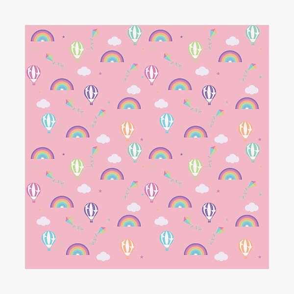 Pink with Rainbows and Multicoloured Hot Air Balloons Photographic Print