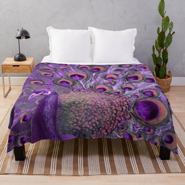 Purple Peacock Full Glory Throw Blanket
