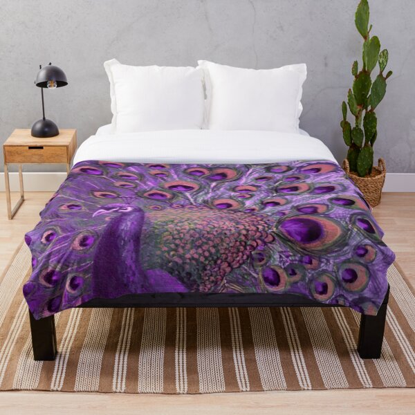 Purple Peacock Full Glory Throw Blanket
