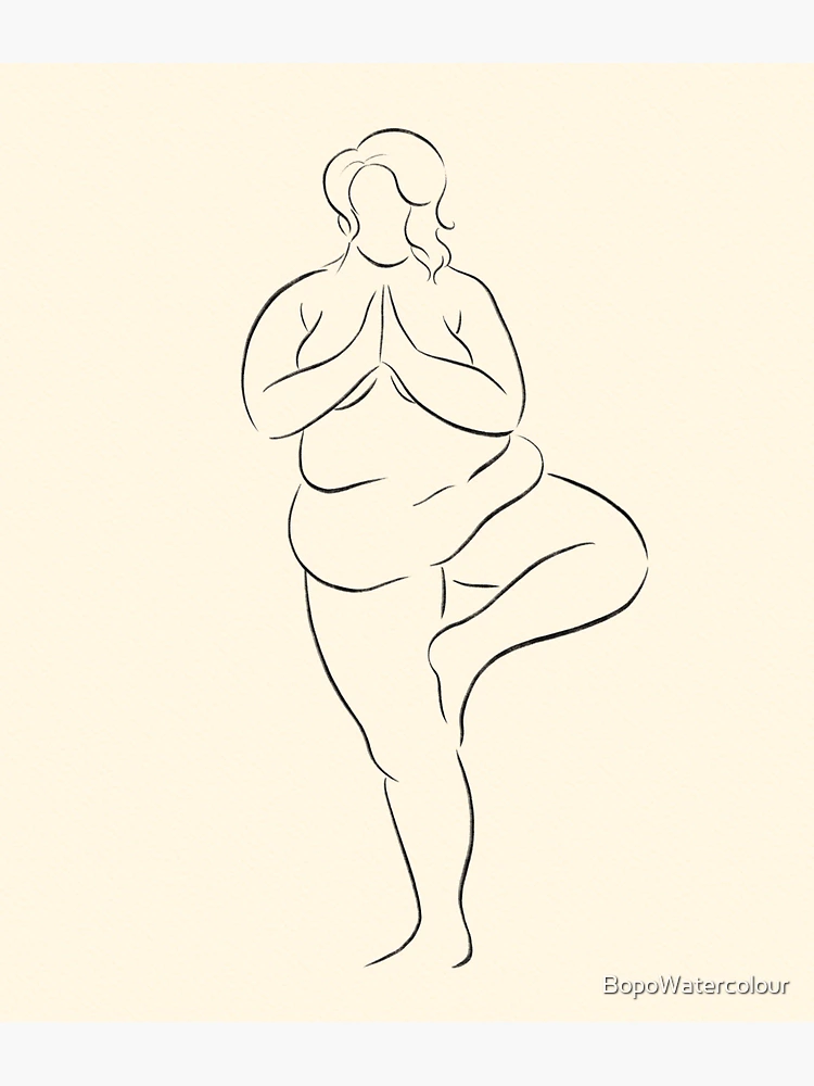 Beautiful body positive artwork minimalist line art featuring a plus sized  woman practicing yoga - by BopoWatercolour  Sticker for Sale by  BopoWatercolour
