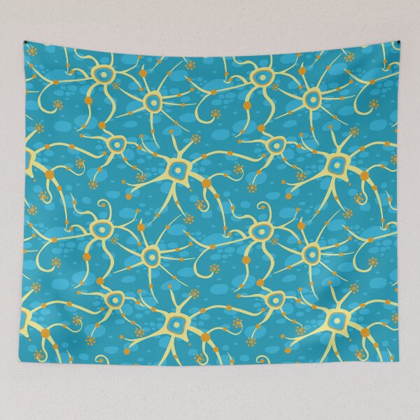 Item preview, neural network - pattern yellow on blue designed and sold by colorofmagic.
