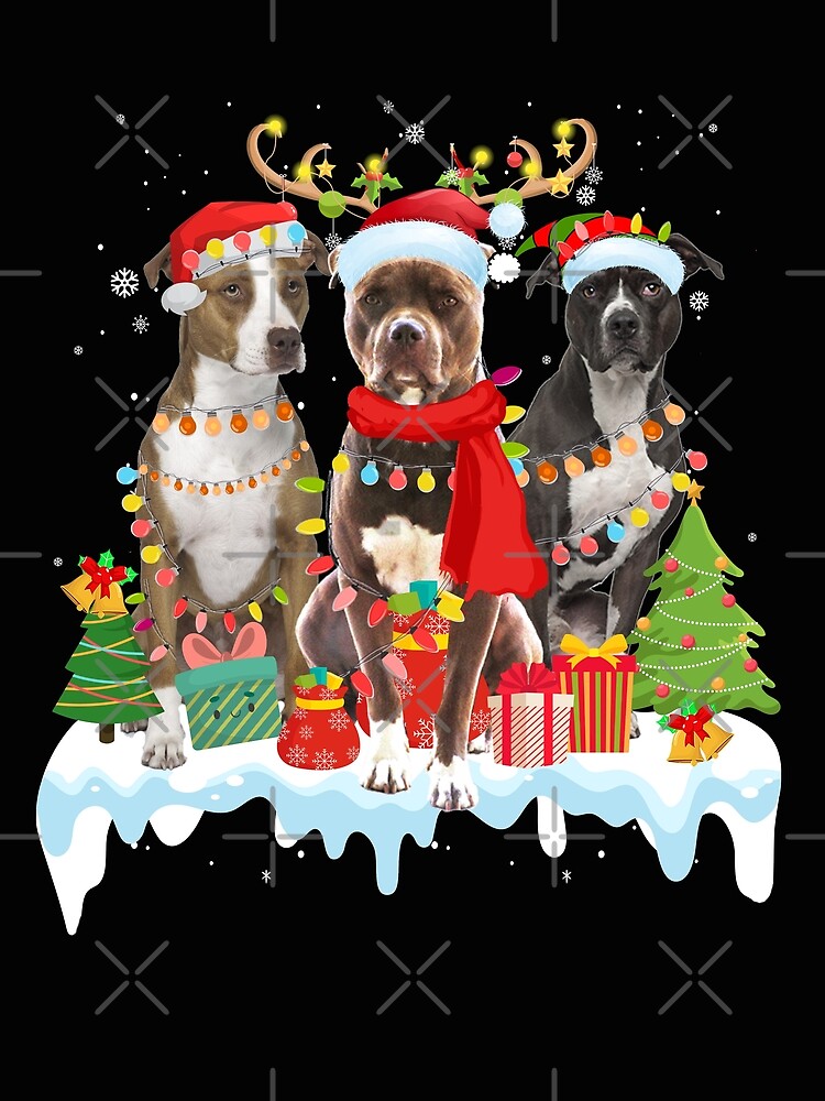 American Pitbull Terrier Reindeer Christmas Lights Funny T-Shirt