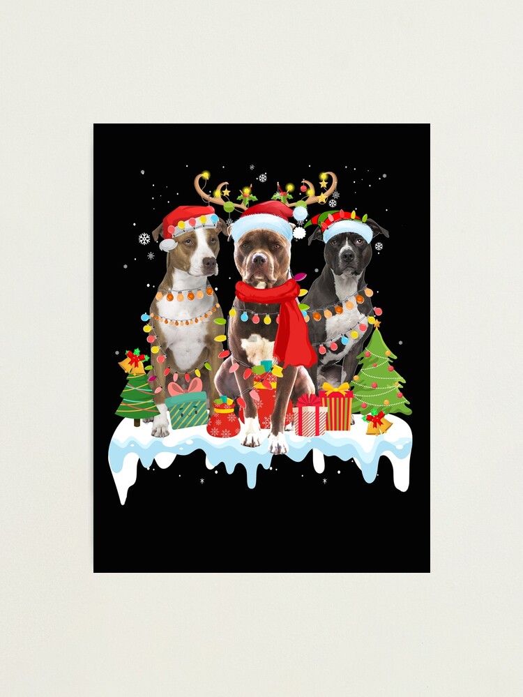American Pitbull Terrier Reindeer Christmas Lights Funny T-Shirt