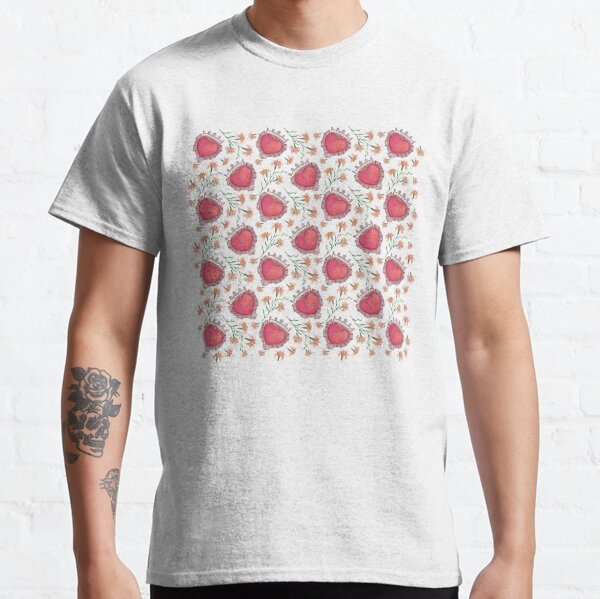 Vintage ornament in the shape of a heart with a crown and white lilies. Watercolor ornament with flowers and precious brooch with pearls and diamonds. Classic T-Shirt