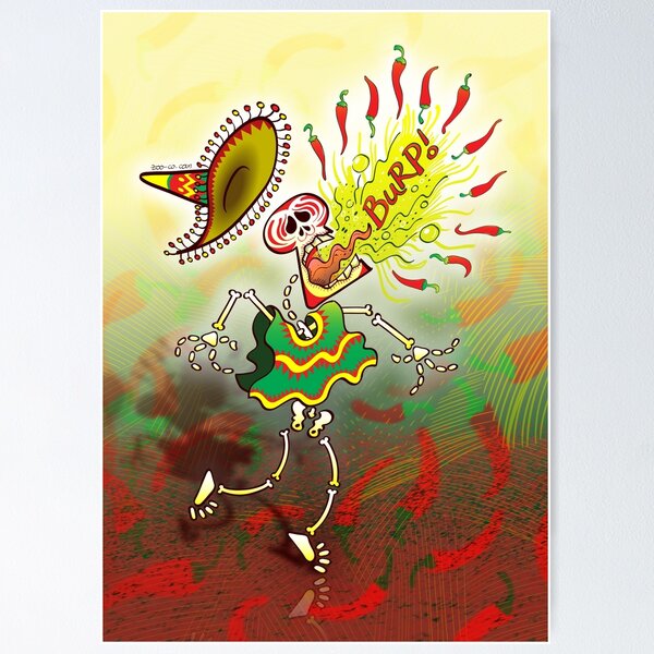 Item preview, Mexican Skeleton Burping Hot Chili Peppers designed and sold by Zoo-co.