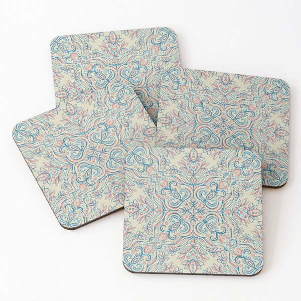Item preview, Coral Red, Blue and Ecru Textured Folk Art Doodle designed and sold by micklyn.