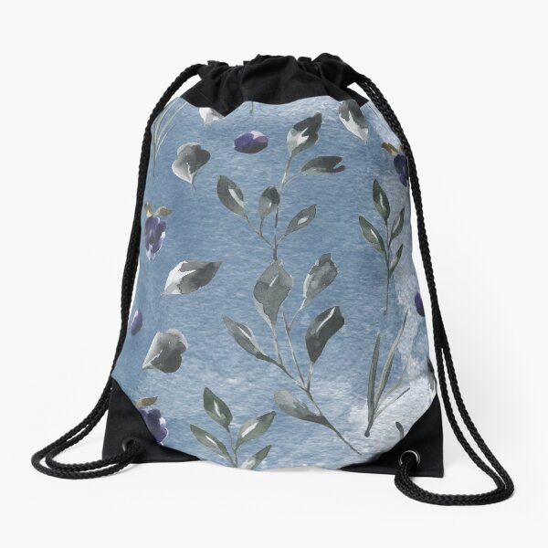 Dark blue watercolor rose flower Drawstring Bag