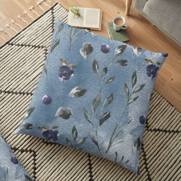 Dark blue watercolor rose flower Floor Pillow