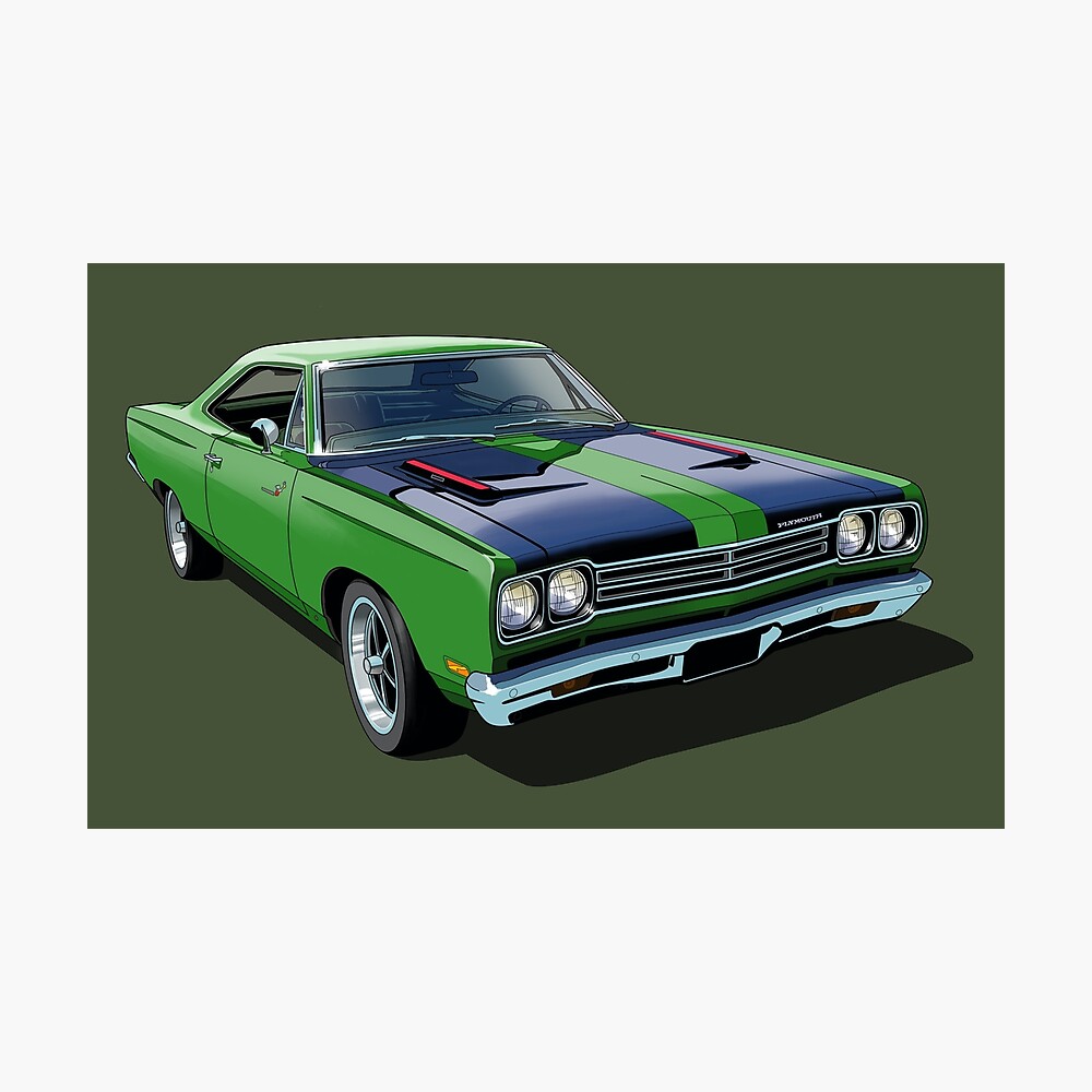 1969 Plymouth Roadrunner In Green Poster By Candc Retro Redbubble