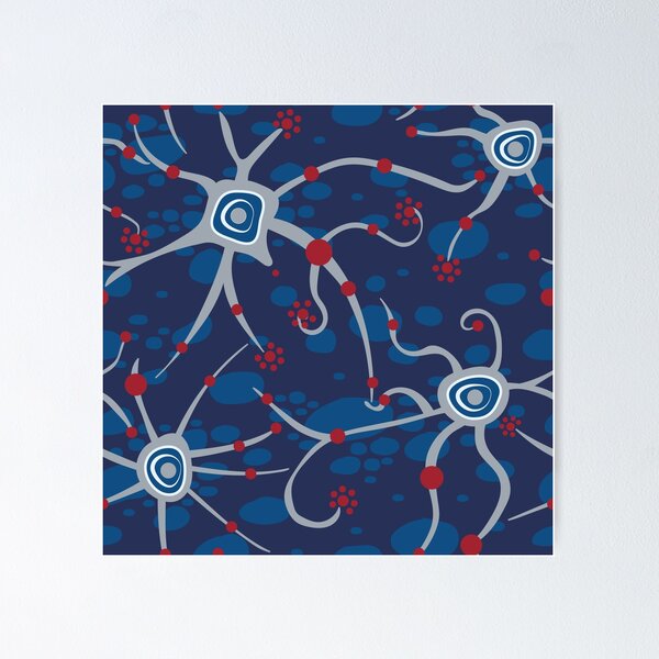neuronales Netzwerk - Muster dunkelblau und rot Poster