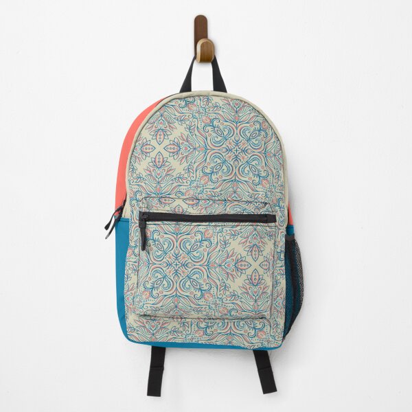 Item preview, Coral Red, Blue and Ecru Textured Folk Art Doodle designed and sold by micklyn.