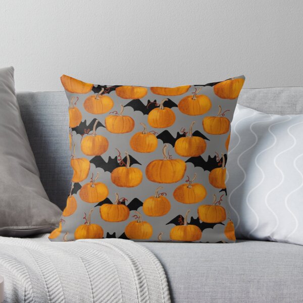 Pumpkin & Bat Pattern Throw Pillow