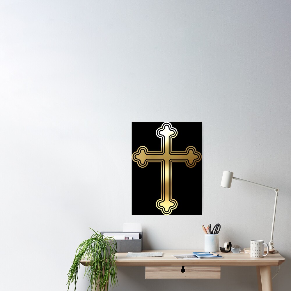 Golgotha Cross Sticker with Gold Trim - Orthodox Depot